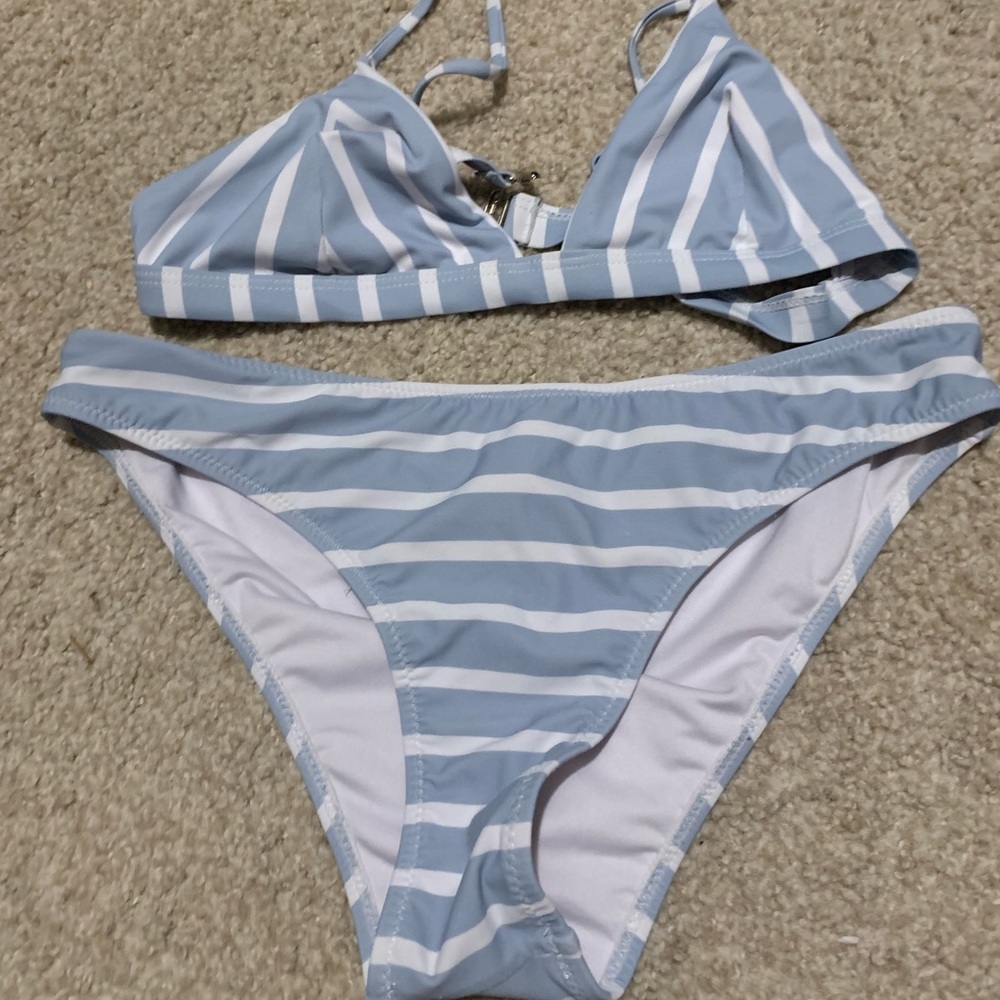 Blue striped two piece